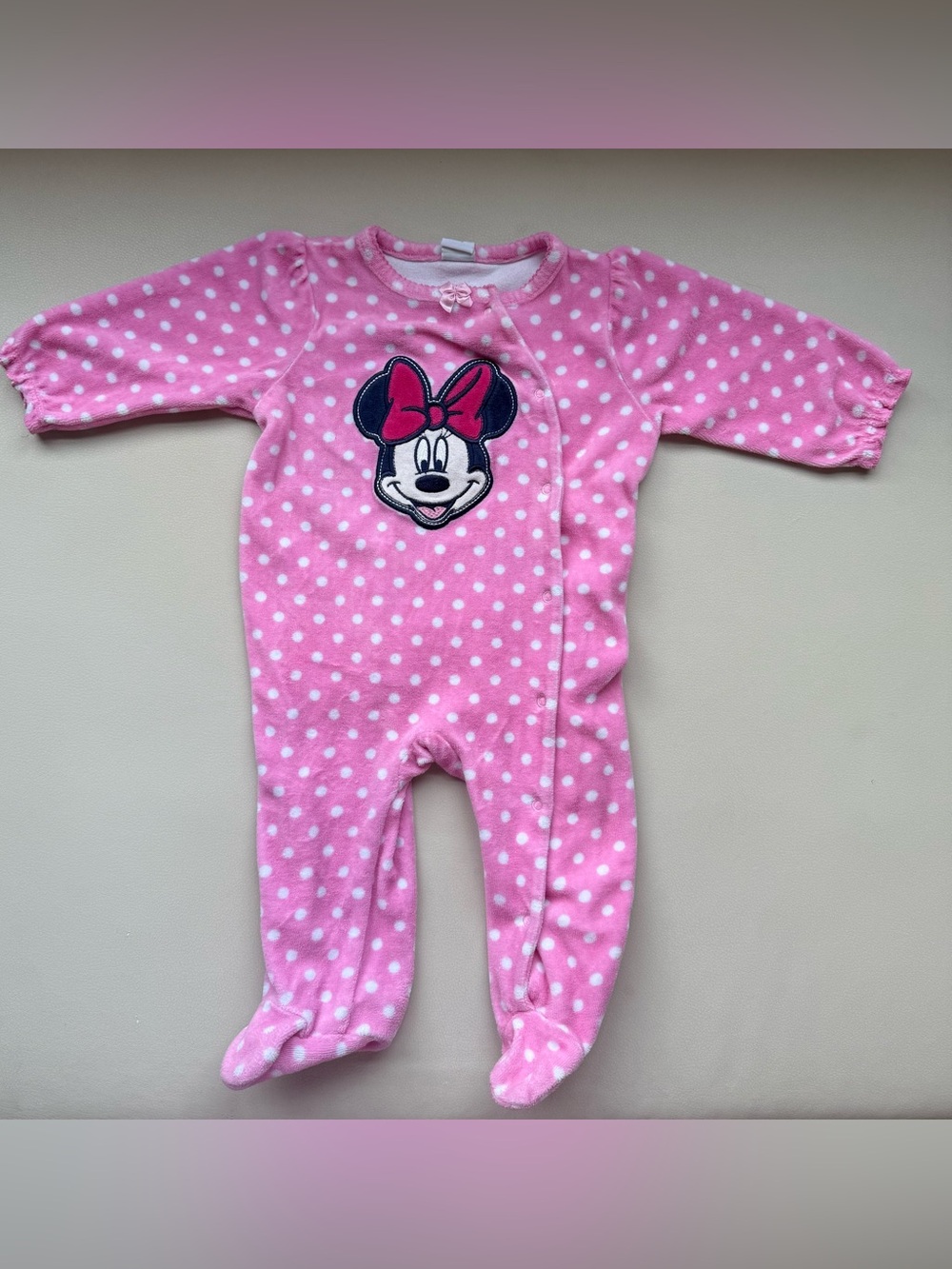 Disney Pink Polka Dot Minnie Mouse Fleece Footed One-Piece